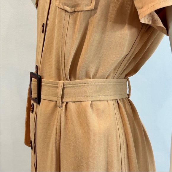 Vintage Crepe Safari Style Shirt Dress + Bonus Vintage Silk Scarf - Picture 8 of 15